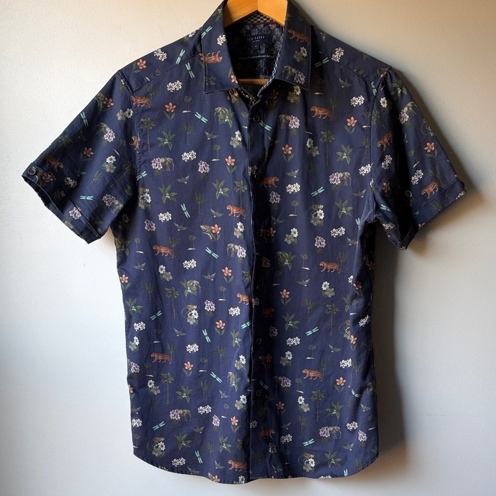 Ted Baker Navy Floral, wildlife print  Men's Shirt size 4 / L in US